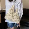 Bolsa de Palha Tecida para Férias na Praia para Mulheres, Bolsa de Ombro Versátil de Novo Estilo, Bolsa Tote Artística de Nicho