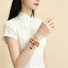 Pulsera de Bodhi con Cuentas de Ábaco Rosa Melocotón, Estilo Chino Versátil de Doble Círculo con Cuentas Budistas, Pulsera Fresca y Suave para Envolver el Dedo para Mujeres