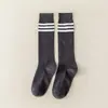 Calcetines Largos Estilo Universitario para Mujer, Calcetines Largos con Tres Rayas, Calcetines de Algodón de Color Sólido, Calcetines Estilo JK para Estudiantes, Estilo Universitario con Tres Rayas
