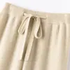 Calça de Tricô Branca de Pernas Largas para Mulheres Cintura Alta Outono/Inverno Peça Externa Fluida Alongada Solta Casual Calça de Perna Reta Versão Estreita Calça de Comprimento Total