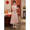 Vestido de noivado cheongsam rosa, vestido de noiva, novo vestido chinês para banquete, manga comprida, vestido de porta traseira