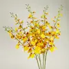Decoración de orquídea Oncidium artificial transfronteriza, arreglo de escena de ramo de novia de 3 puntas, orquídea danzante artificial de alta gama