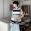 Chaleco de Punto Rayado de Verano para Hombre, Camisa sin Mangas Moderna y Elegante, Top Casual Estilo Coreano