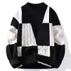 Suéter de tricô com gola alta, padrão de tranças em blocos de cor outono/inverno, de fronteira, blusa de tricô pullover de cor bloco, caimento solto, para homens