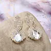 Pendientes de Cristal Populares de Exportación Europea y Americana Llenos de Pedrería Incrustaciones de Circonita de Cristal Pendientes de Cristal Pendientes de Cristal para Novia