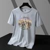Camiseta Masculina de Manga Curta em Algodão Modal Seda de Gelo Gola Redonda Top Fashion Verão Sensação de Gelo Estudantes Meia-manga Tamanho Grande Camiseta Básica