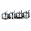 Acero Inoxidable 304 Martillado Caja de Condimentos Comercial Set de Tres Piezas con Cuchara y Bandeja de Madera Salero de Cocina Sellado Fábrica al por Mayor
