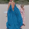 Punto 8078 Vestido de Playa para Mujeres Embarazadas Amazon Europeo y Americano Sexy de Tirantes sin Mangas Color Largo Gran Vestido de Baile para Mujer