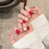 Yi Wo Fresas Po Ojo de Gato Pintado a Mano Gato Usa Armadura Po Corto Lindo Arte de Uñas Lazo Estudiante Corto