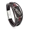 Nuevo Pulsera de Cuero Trenzado para Hombre Multicapa Vintage Pluma Hebilla de Metal Accesorio de Mano Moderno Accesorio Personalizado al por Mayor