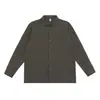 Camisa casual de estilo japonés Muqiu para hombre con costuras frontales, camisa de manga larga de color liso deconstruida, camisa de botones holgada para hombre