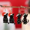 Navidad Nuevo Sombrero de Navidad Luces de Colores Pendientes con Colgante de Gato Negro Adornos de Pendientes de Madera de Doble Cara Regalos de Navidad