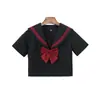 Directo de Fábrica Japonés Akasami Sanbon Uniforme JK de Marinero Set para Mujer Manga Larga Negro Estilo Uniforme Escolar Falda con Lazo Grande