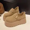 Sapatos femininos estilo Birkenstock com sola plataforma alta para aumentar a altura, cobertura total, novo modelo outono 2026, mocassins de calçar fácil para pessoas baixinhas