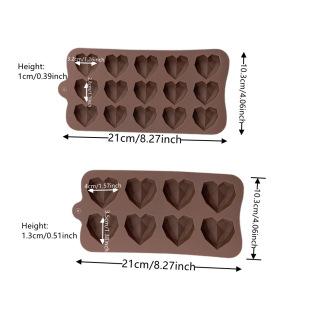 Molde de chocolate para San Valentín de 15/8 pulgadas con forma de corazón de silicona con forma de diamante para repostería.