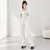 Conjunto de moletom com calça para mulheres, adequado para primavera, outono e inverno, com design de zíper e capuz, estilo solto e casual, e calça de perna larga, um conjunto de duas peças