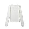 BT863-24 Outono Novo Estilo Europeu e Americano Moda Outono Base Top Renda Gola de Renda Decote em V Camiseta de Manga Comprida