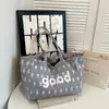 Bolsa de Tote Doble Cara Simple Estilo Coreano 2026 Estilo Perezoso Bolsa de Lona con Estrellas Bolso Cruzado Casual Versátil para Mujer Gran Capacidad