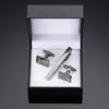 Jiaomei Oro y Plata Negro Ancla Nube Auspiciosa Patrón Cuadrado Cepillado Clip de Corbata Gemelos Set de Caja Regalo