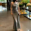 Vestido Ligero Asm A/Elegante y Sofisticado, Vestido Largo de Verano con Corte Diagonal, Efecto Adelgazante, Vestido Sirena con Tirantes Finos para Mujer