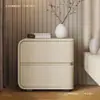 Mesa de cabeceira estilo creme, luxo leve, tamanho pequeno, madeira maciça e couro, design de quarto de alto padrão, sem necessidade de instalação, armário de armazenamento minimalista
