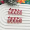 Esmalte de Uñas Forma de Gota Mediana 2025 Rojo Navideño Rayas Francesas Gorro Navideño Copo de Nieve Brillante Uñas Portátiles 24 Piezas