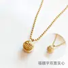 Fufeng collar de acero de titanio electrochapado de doble cara moda nacional estilo chino cadena de cuentas de bola temperamento simple joyería dorada para mujer