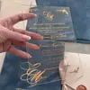 Porta-Cartões de Veludo Cinza-Azulado Personalizado, Convite de Casamento em Veludo, Novo Convite em Acrílico, Convite de Casamento de Luxo