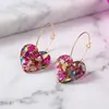 Comercio Electrónico Transfronterizo Nuevo Estilo Y2K Color Brillante Dopamina Lentejuelas Corazón Pendientes de Aro Grandes Resina Transparente Pendientes de Papel de Aluminio Coloridos
