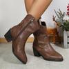 Comércio exterior plus size salto quadrado botas de cavaleiro 2024 outono e inverno novas botas bordadas com zíper lateral em V