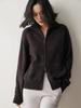 24 Suéter Cardigan de Punto de Cachemir con Cremallera y Cuello Alto para Otoño e Invierno, Holgado, Estilo Suave y Perezoso, Color Sólido, Chaqueta Versátil para Mujer