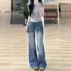 Jeans de Verano para Mujer con Nuevo Diseño de Campana para Chicas de Tallas Grandes, que Cubren la Cadera, Adelgazantes, de Cintura Alta, Pantalones de Pierna Ancha Color Azul Retro Americano