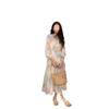 Vestido de Tencel Estampado Estilo Suave Feminino Primavera 2025 Design Francês Manga Longa Slim Fit Vestido Longo