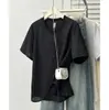 2026 Verano Estilo Coreano Moda Talla Grande Mujer Bordado Letra Encaje Irregular Manga Corta Casual Camiseta Top 0313