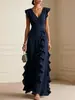 Ropa de Mujer Europea y Americana 2026, Sitio Web Independiente Amazon, Color Sólido, Plisado, Manga Corta, Vestido de Cuello en V, Vestido de Gasa