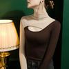 Camisa básica de cuello alto de nuevo estilo otoño 2022 para mujer, con costuras de color en contraste, estilo occidental, camiseta de manga larga de otoño e invierno, estilo coreano.