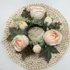 Nuevo Portavelas de Rosa Artificial Corona Decoración de Mesa Nochebuena Bola de Flores con Capullos Corona Artificial