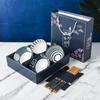 Juego de Cuenco y Palillos Estilo Japonés Regalo Creativo Práctico Cuenco de Porcelana Azul y Blanco Pintado a Mano Juego de Vajilla Cerámica Caja de Regalo con Logo Impreso