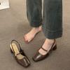 Falda Versátil Zapatos Mary Jane de Suela Blanda con Un Botón 2025 Nuevo Primavera y Verano Ropa Exterior Sandalias de Punta con Tacón Grueso para Mujer