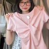 Camiseta Feminina de Manga Curta Ombro a Ombro Dupla, Verão Desejo Puro Doce Apimentado Ombro a Ombro Ajustada Manga Curta Meia Manga