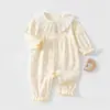 Macacão de Algodão Puro Classe A Sem Costura para Bebês Meninas, Estilo Princesa Primavera e Outono, Roupa Elegante para Passeio e Engatinhar