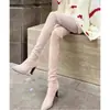 Botas Longas de Salto Alto Femininas Chuyuji 2026 Novas Botas Slim de Outono/Inverno com Salto Grosso Longas Acima do Joelho para Mulheres Baixas