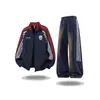Sudadera con Bloques de Color a Rayas Estilo Americano para Hombre, Conjunto Completo de Otoño para Adolescente, Estilo Fresco y Atractivo, Chaqueta de Béisbol con Cuello Alto Estilo Universitario