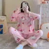 Nuevo 2024 Estilo Coreano Estilo Ins Pijama Delgado Manga Larga Pantalones Mujeres Suelto Dibujos Animados Estilo Coreano Ropa de Casa Traje