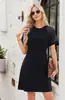 Vestido Corto de Manga Corta con Cuello Redondo, Color Sólido, Calado de Encaje, Arrugado, para Mujer, Comercio Exterior Europeo y Americano, Amazon Transfronterizo, Primavera/Verano 2026
