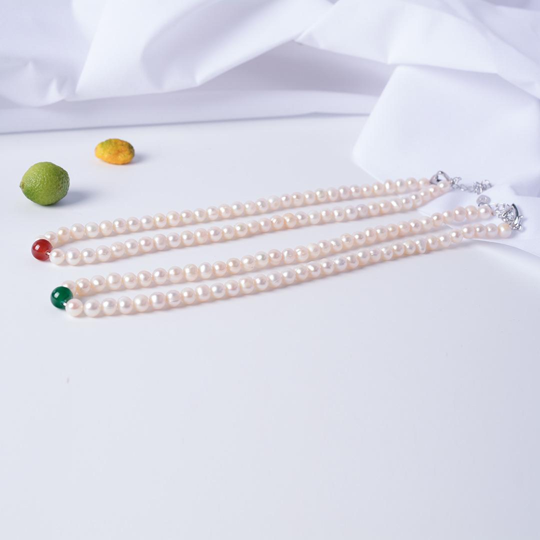 6-7mm近圆天然淡水珍珠妈妈链项链