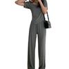 Traje de Verano de Manga Corta para Mujer, Moderno y Sencillo, Nuevo Diseño Casual Transfronterizo, Top Nicho, Pantalones de Pierna Ancha Conjunto de Dos Piezas