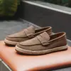 X618 Nuevos Mocasines de Negocios de Cuero Genuino, Mocasines Slip-On de Gamuza para Conducir Relajado, Zapatos Casuales Versátiles para Hombre