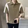 Camisa POLO de verano de alta gama para hombre con diseño de patchwork, camiseta de manga corta con cuello camisero, camiseta casual de color block de moda para hombre