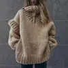 Hongtai Comercio Transfronterizo Nuevo Suéter Europeo y Americano de Comercio Exterior Amazon Estilo Casual Mullido de Manga Larga Cuello Alto Tejido Suéter para Mujer
